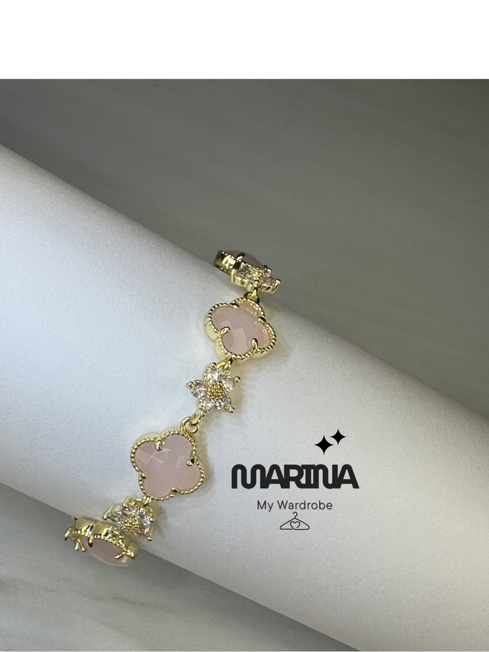 MARINA Gold & Light Pink Clover Link Bracelet